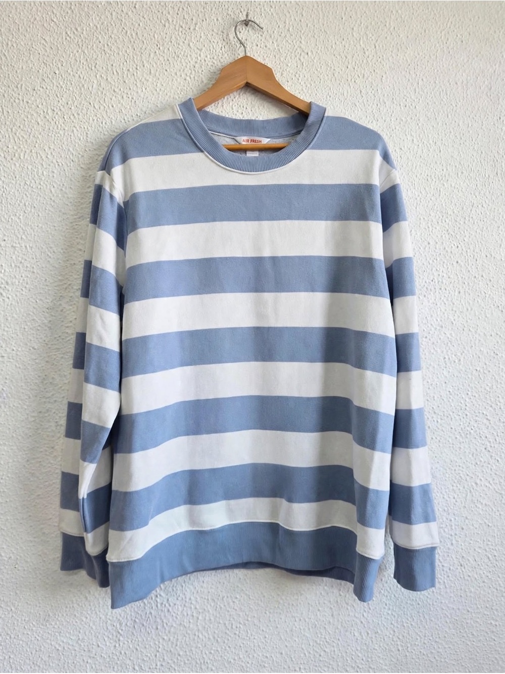 Joe Fresh Light Blue White Bold Stripe Crewneck Sweatshirt Size L
